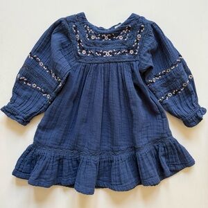 Poppet & Fox Girls Flower Meadow Dress - Indigo - Size 2